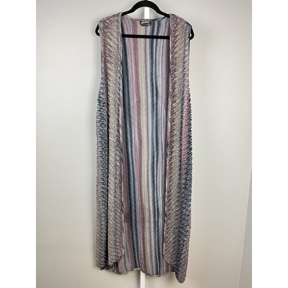 Vintage Sue‎ Blue New York Duster Vest One Size Chenille Art To Wear Lagenlook